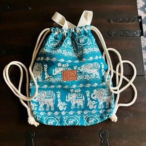 Thai Tum Elephant Print Drawstring Backpack - Teal